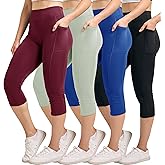 Real Essentials 4 Pack: Women's Capri Leggings with Pockets Casual Yoga Workout Exercise Pants (Available in Plus Size)