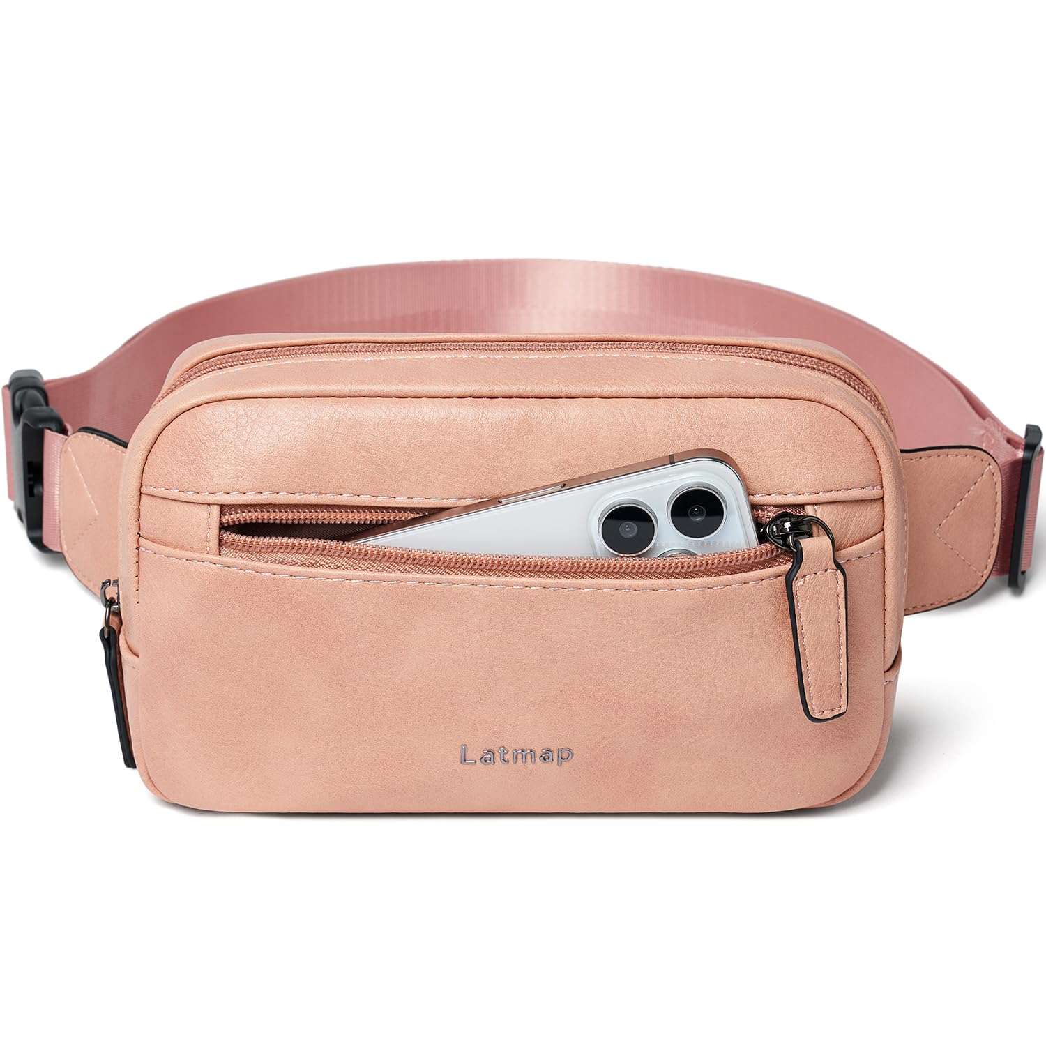 LATMAP 2L Bumbag Fanny Packs for Women Man Belt Bag Small Fashion Crossbody Bag Waist Pack Faux Leather Waterproof Chest Bag Trendy Trendy (Pink)