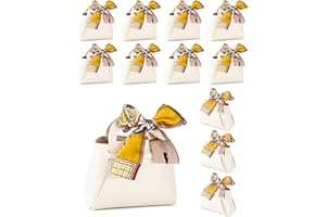 NOWDER 12 Pack Leather Wedding Candy Gift Bags with Handle Reusable Party Favor Boxes for Baby Showers Birthday Christmas Halloween (Beige)