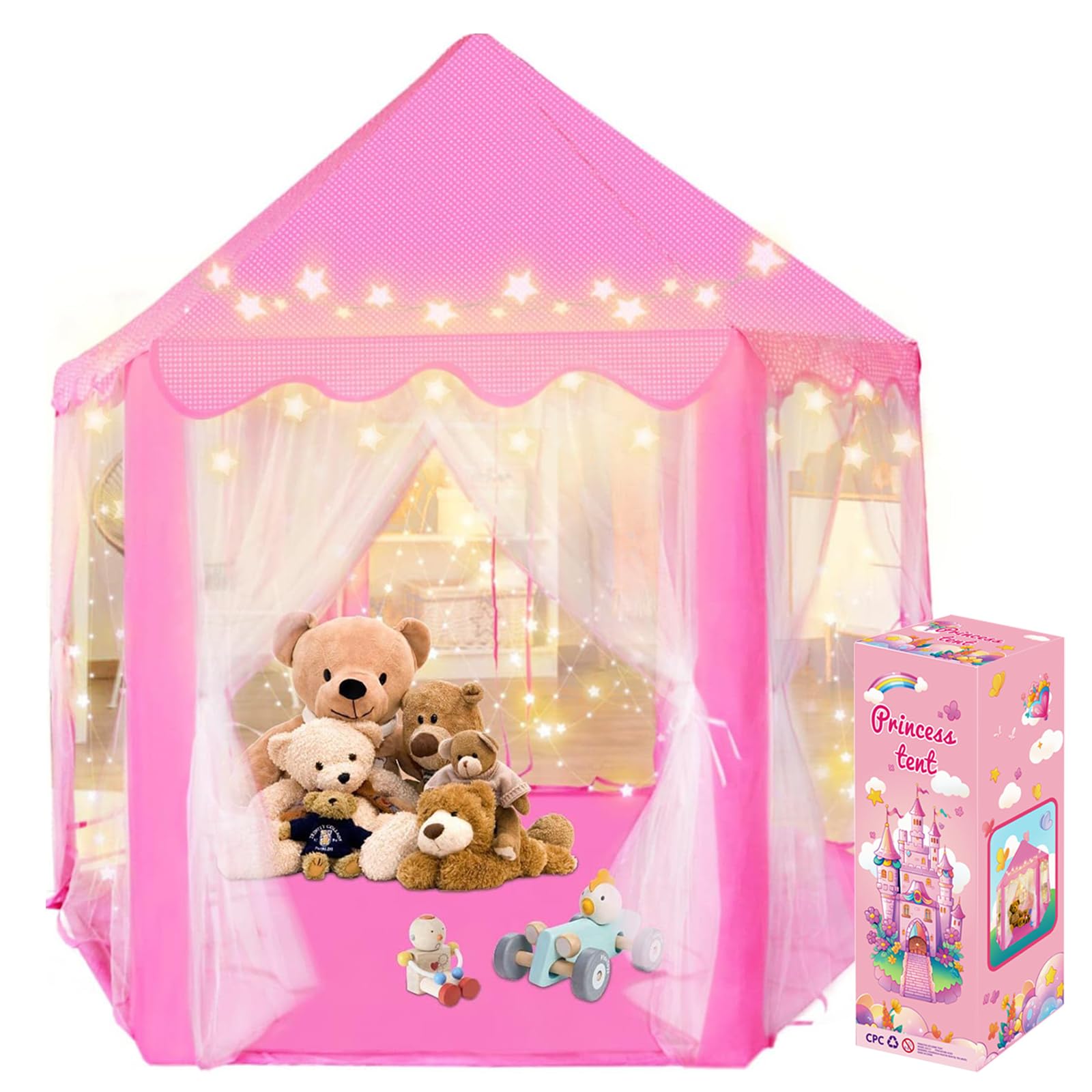 Kid's Play Tent, Ceither Princess Castle Girls Playhouse with Star Lights, 55