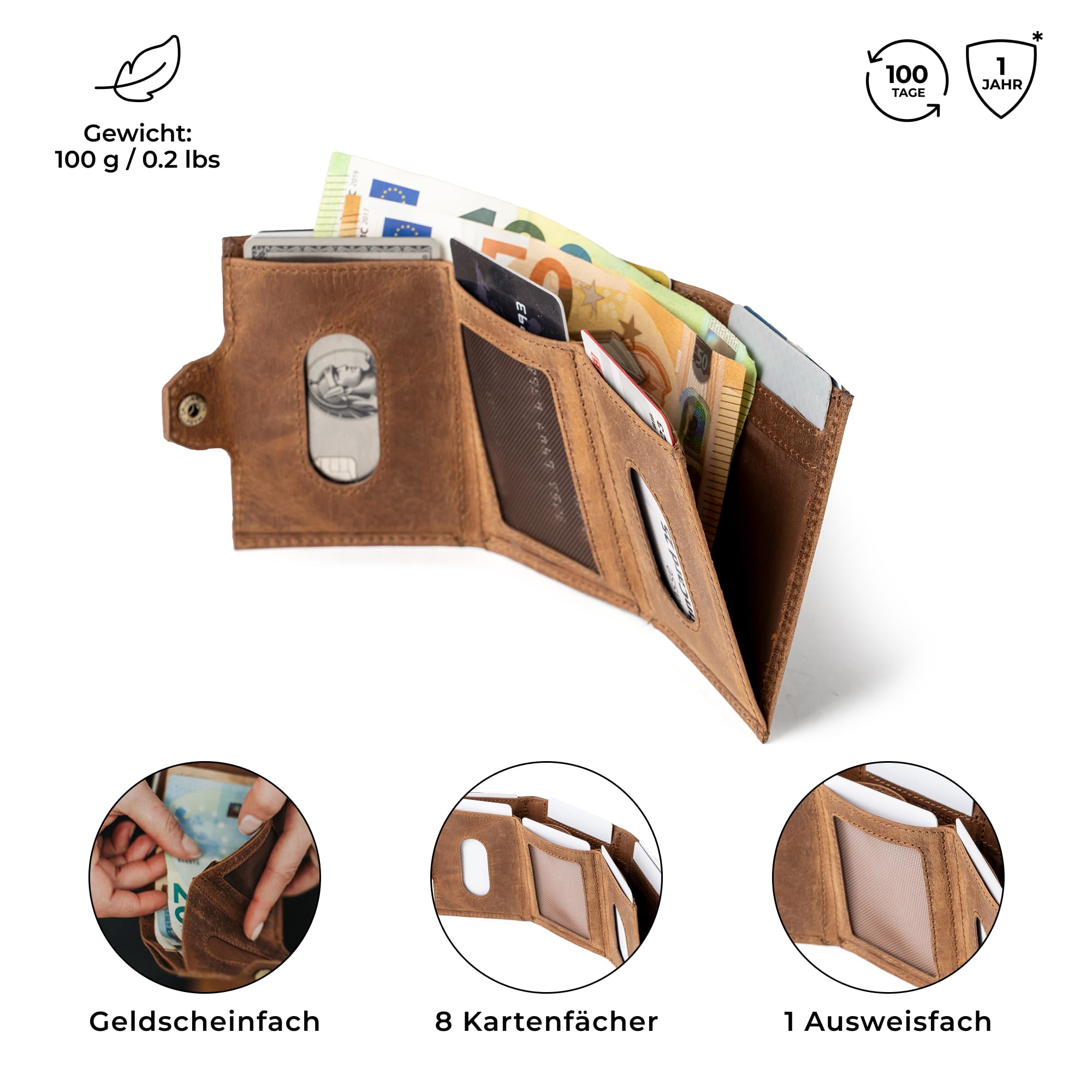 Berliner Bags Vintage Slim Wallet Hamburg, Geldbörse Mini Portmonee aus Leder, Geldbeutel mit TÜV-geprüftem RFID-Schutz, für Herren - Braun 4