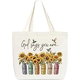Canvas Tote Bag With Sunflowers - Inspirational Christian Appreciation Gift, Minimalist Reusable Grocery Shopping and Library Shoulder Bag for Bride, Women, Sister, Friends C(30)