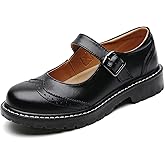 XMM Mary Jane Shoes Women Mary Janes Flats Ladies Oxford Shoes for Women Comfort Leather Round Toe Non-Slip Dressy Casual Cute Girls School Work Shoes