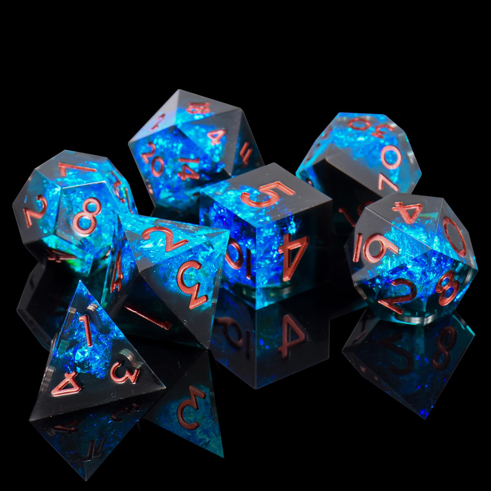 ORUZA 7 PCS Polyhedral DND Dice Resin Sharp Edge D&D Dice Set for Dungeons and Dragons RPG MTG Table Role Playing Games Die D20 D12 D10 D8 D6 D4 D% — image 1