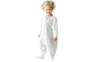 Tealbee Dreamsie: Toddler Sleep Sack with Long Sleeves and Footies 12m-2T - 0.8 TOG Lightweight Baby Wearable Blanket for Walkers - Rayon made from Bamboo, Organic Cotton Sleep Bag Feet - Croissant