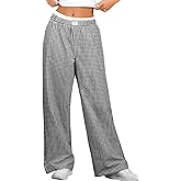 ONLYSTORY Women Pajama Pants Striped Wide Leg Elastic Waist Lounge Pj Bottoms Sleepwear