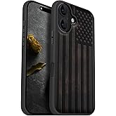 Carveit Magnetic Wooden Case for iPhone 16 Case, Wood Artisan Engraved & Black Soft TPU Shockproof Cover, Compatible with MagSafe Wireless Chargers (American Flag) Blackwood