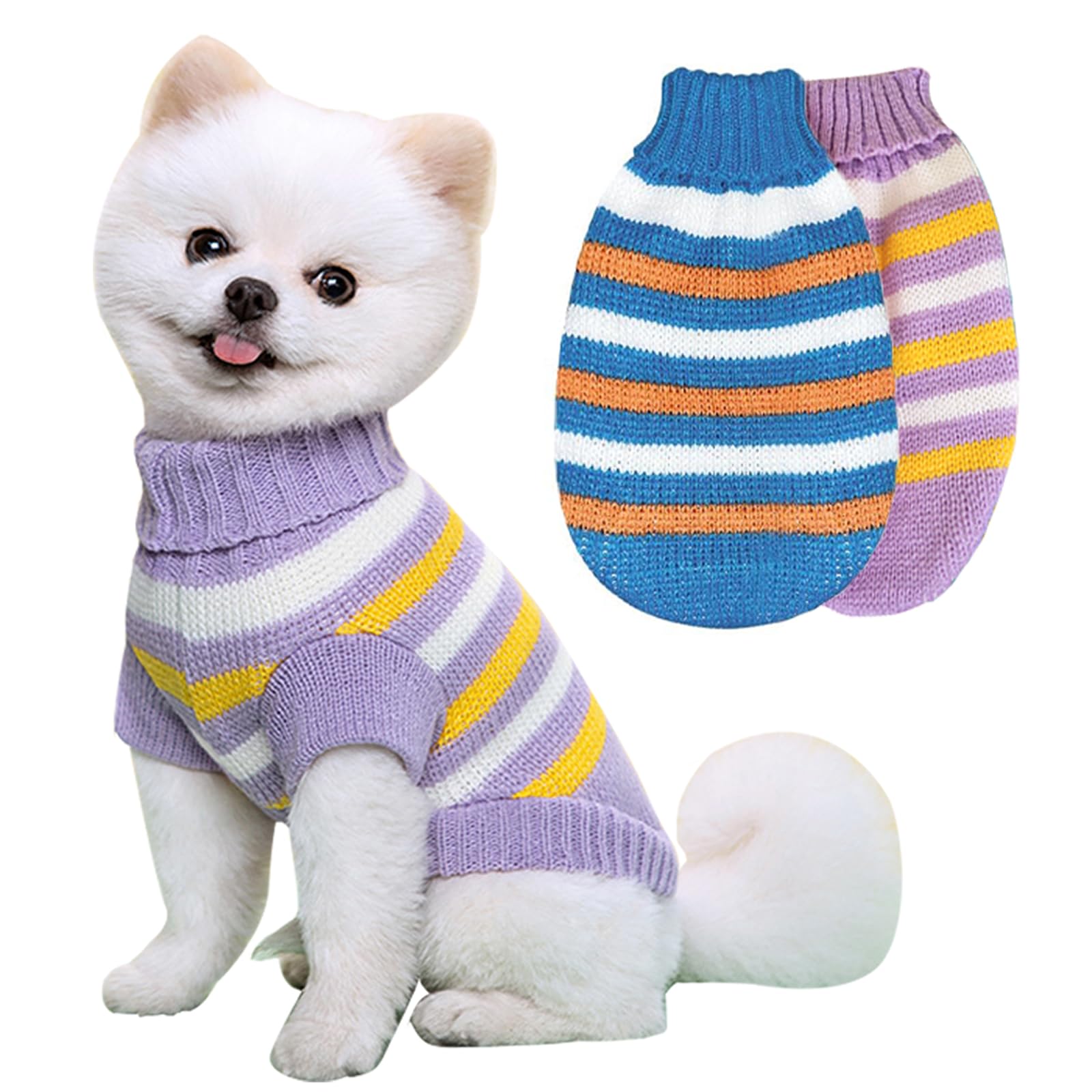 KASESS 2 Pcs Dog Jumper, Winter Puppy Jumpers, Warm Knitted Sweater for Small Dogs & Cats, Yorkie, Chihuahua (Blue, Purple)