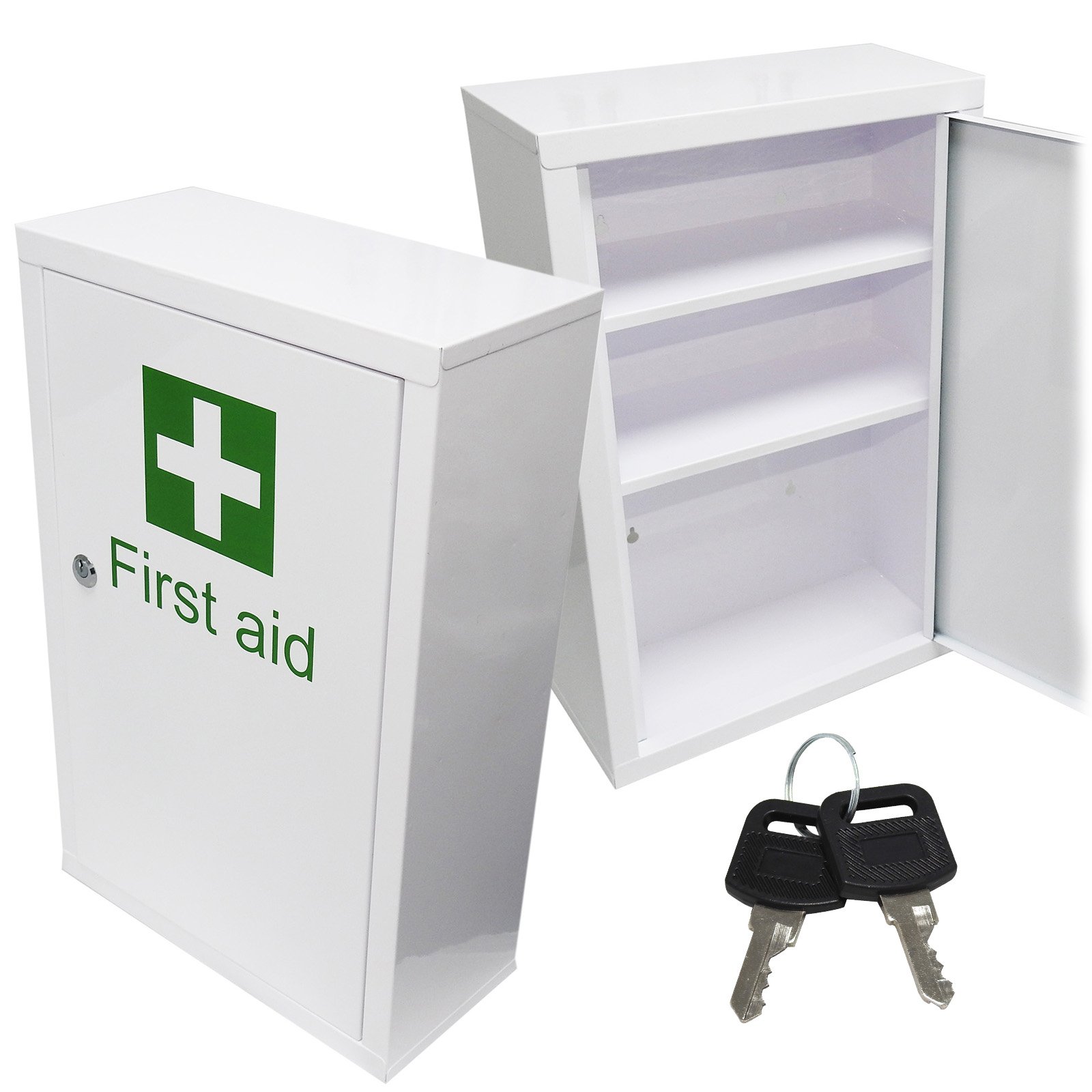 Qualicare Large Medicine First Aid Medical Wall Mount Cabinet Cupboard Locker Plus Keys, 1 kg