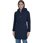 Calvin Klein Women's Hooded Chevron Quilt Puffer Coat – Slimming Longline Winter Jacket