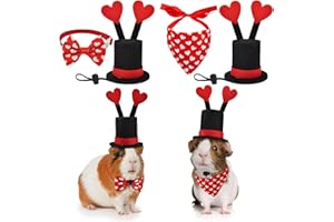 CooShou 4 Pack Valentine’s Day Small Animal Hats with Two Sweethearts Rabbit Red Heart Bow Tie Small Pet’s Bandana Valentine’s Day Costume for Bunny Guinea Pig Ferret Sugar Glider S