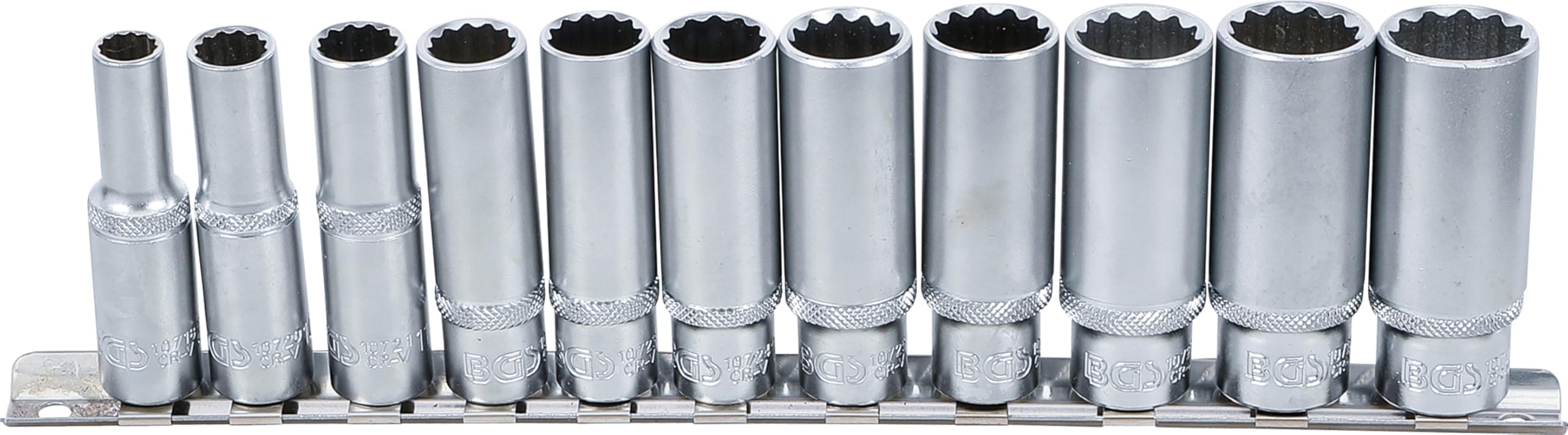 BGS 5252 | Socket Set, 12-point, deep | 10 mm (3/8") Drive | 8 - 19 mm | 11 pcs.