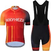 Men's Cycling Jersey Set Road Bike Shorts Sleeves Jersey Zipper Pokcet Bib Shorts with 20D Gel Pad Biking Clothing Sets