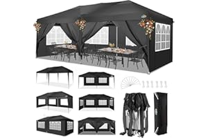 COBIZI Canopy 10x20 Pop Up Canopy with 6 Sidewalls,Waterproof Canopy Outdoor Event Shelter UPF 50+ Gazebo Portable Tents for Parties Beach Camping Wedding Commercial Instant Easy up Canopy 10x20,Black
