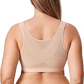 DELIMIRA Women's Inbarely Plus Front Closure Bras Posture Wireless Full Coverage Plus Size Unlined Bra