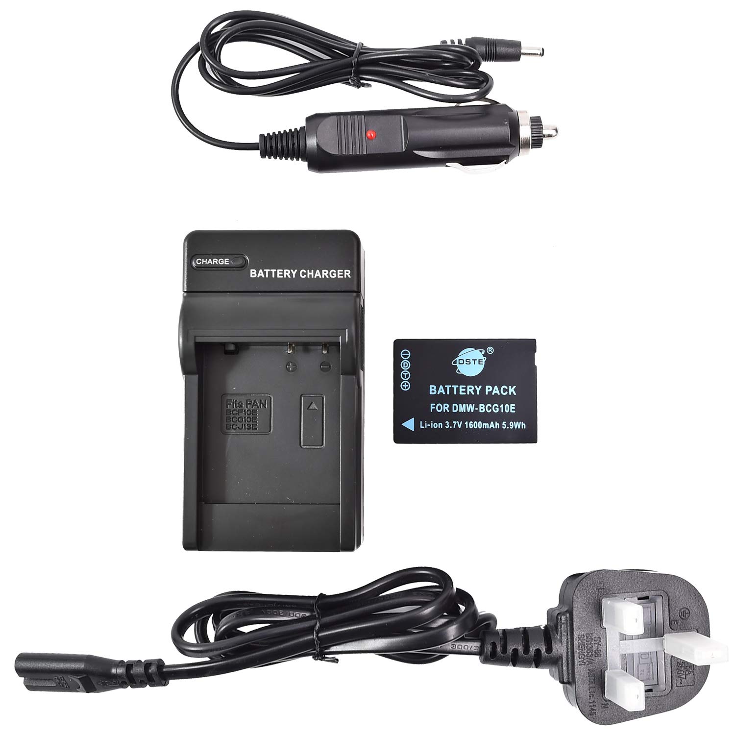 DSTE DMW-BCG10 Rechargeable Li-ion Battery + DC57U Travel and Car Charger Adapter Compatible with Panasonic Lumix DMC-ZS20 DMC-ZS25 DMC-ZX1 DMC-ZX3 as Panasonic DMW-BCG10E DMW-BCG10PP Leica DC7