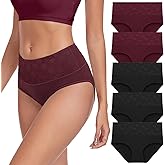 coskefy High Waist Cotton Underwear for Women Full Coverage Panties Floral Print Briefs for Ladies 5 Pack