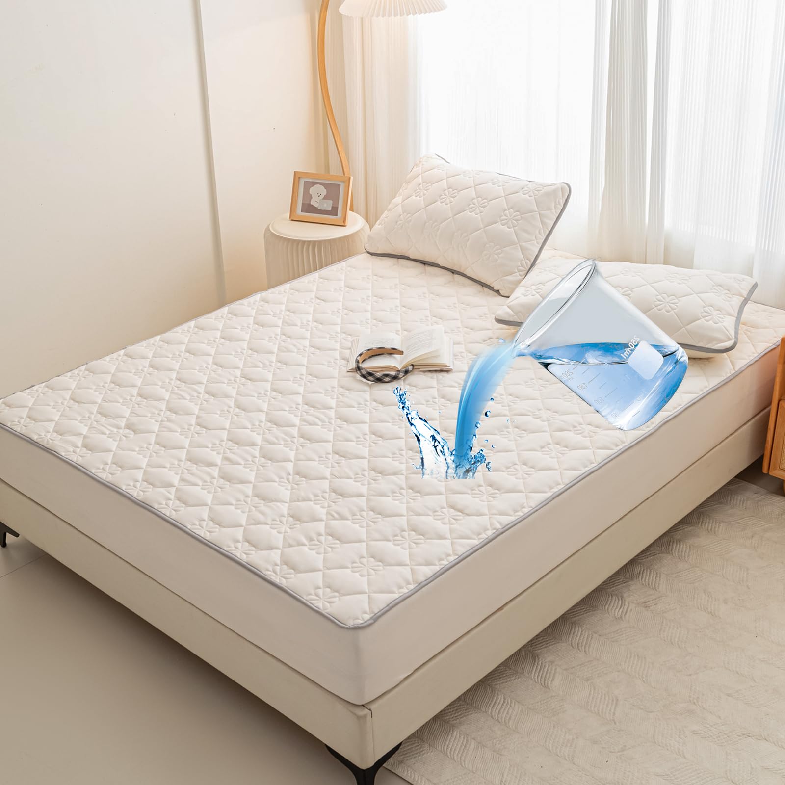 Photo 1 of **SIMILAR**PAJEO Mattress Protector King Size,3 Pieces Mattress Pad with 2 Pillow Protectors 100% Noiseless and Breathable 5''-13.7'' Deep Pocket Bed Cover for Home, Hotel & Bedroom(Ivory, King(78"x80")