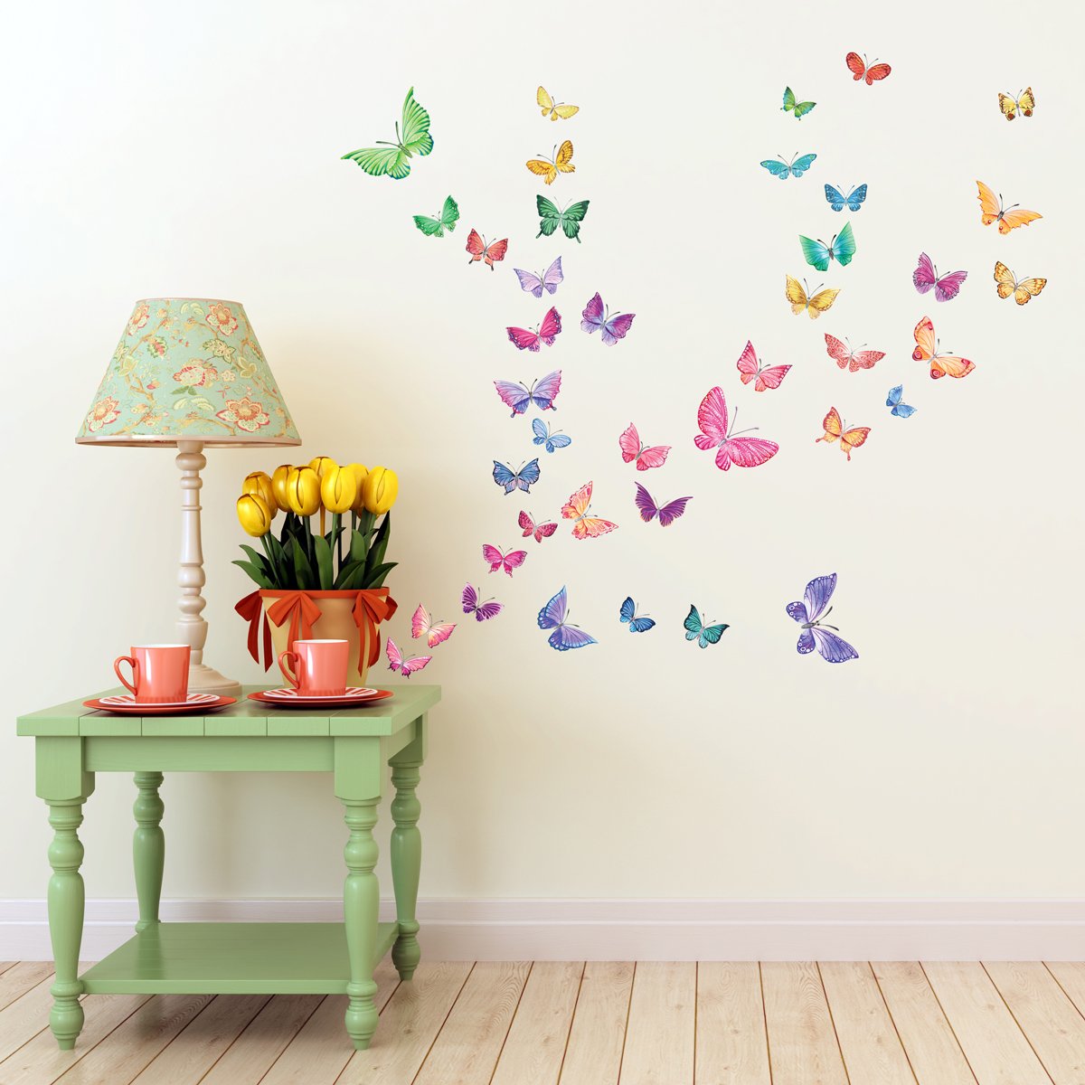 DECOWALL DS8-1602 Watercolour Butterflies Kids Wall Stickers Decals Peel and Stick Removable for Nursery Bedroom Living Room Art murals Decorations
