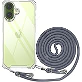 BEIMEITU Lanyard Case for iPhone 17 Strap Clear, Protective Cell Back Cover with Adjustable Neck Cord Strap Lady,Transparent PC Crossbody Phone Case for iPhone 17 Rope Men Summer