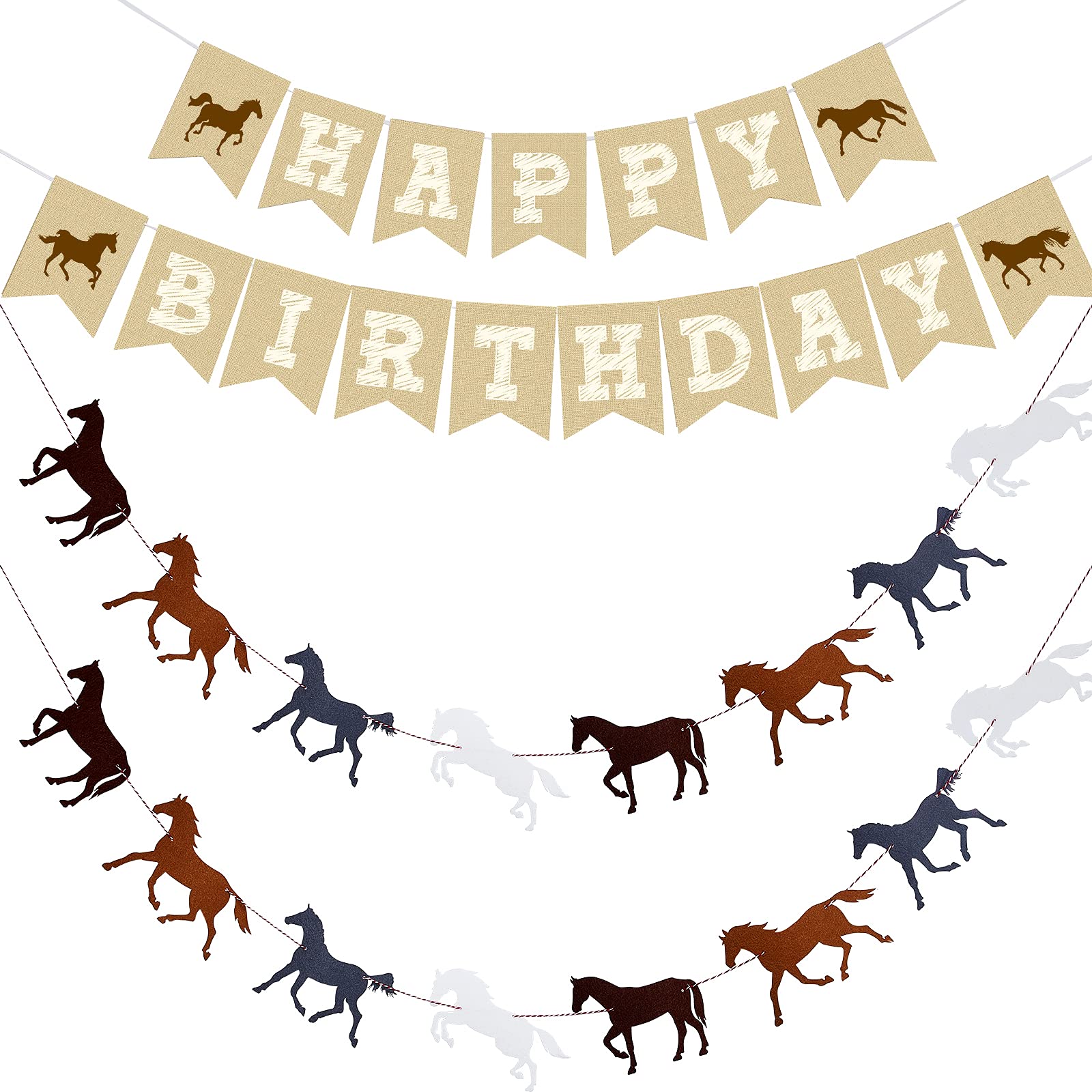 Horse Birthday Garland Banner Horse Banner Horse Garland Paper Bunting Banner for Horse Racing Birthday Wedding Party Decoration, Pre-assembled Hanging Decoration