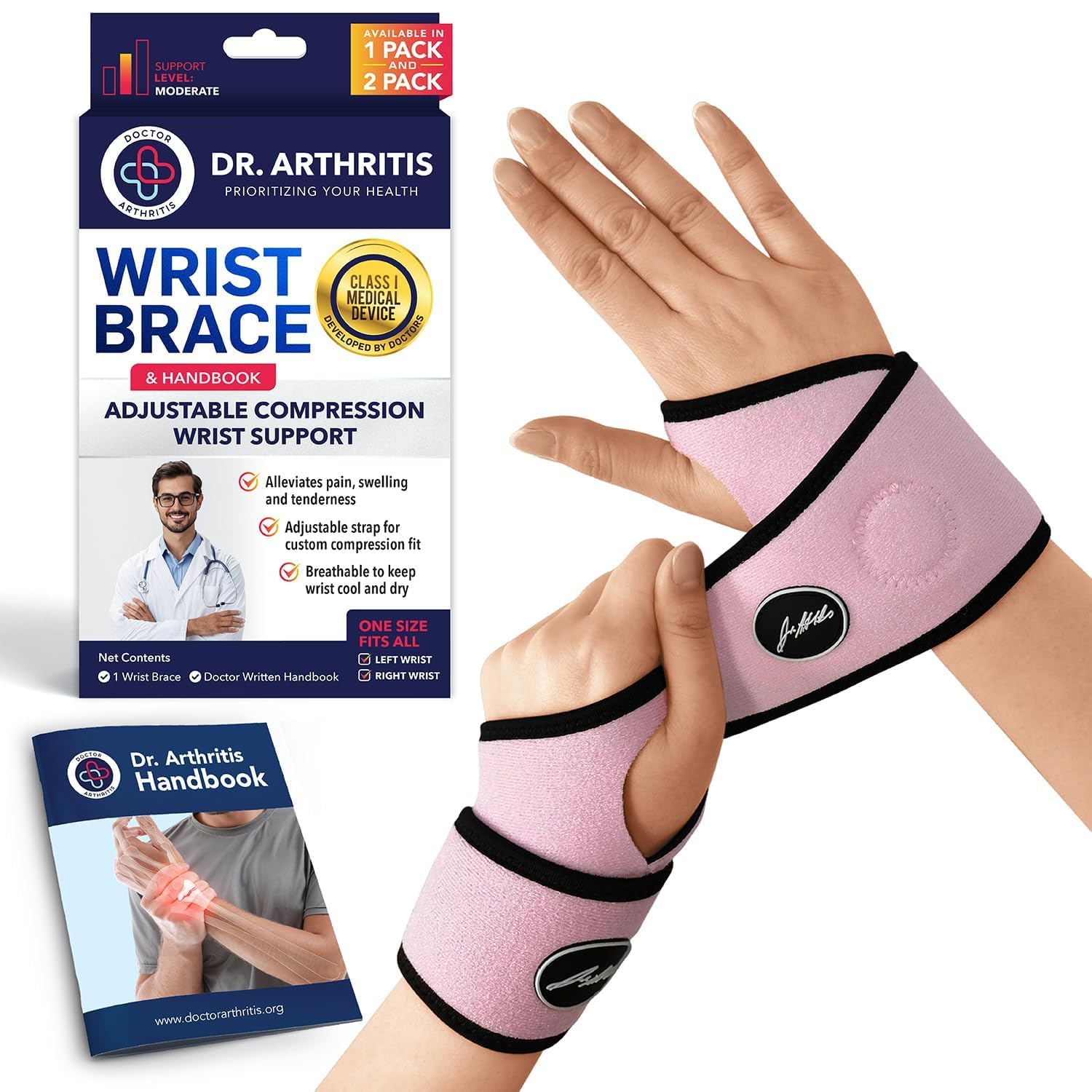 Dr.Arthritis Doctor Developed Copper Wrist Supports & Doctor Handbook For Gym & Hand Support - Wrist Support For Women & Men (2 Pack)