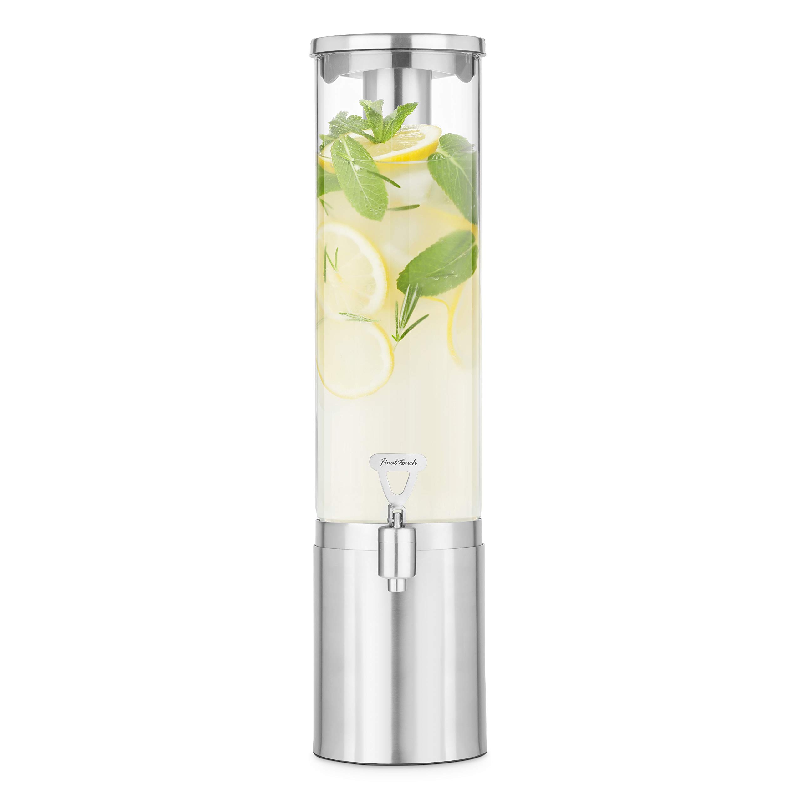 Final Touch 2.5 Litres Stainless Steel Glass Tall Beverage Drinks Dispenser With Tap For Juice Iced Tea Infused Water Sangria Wine Beer