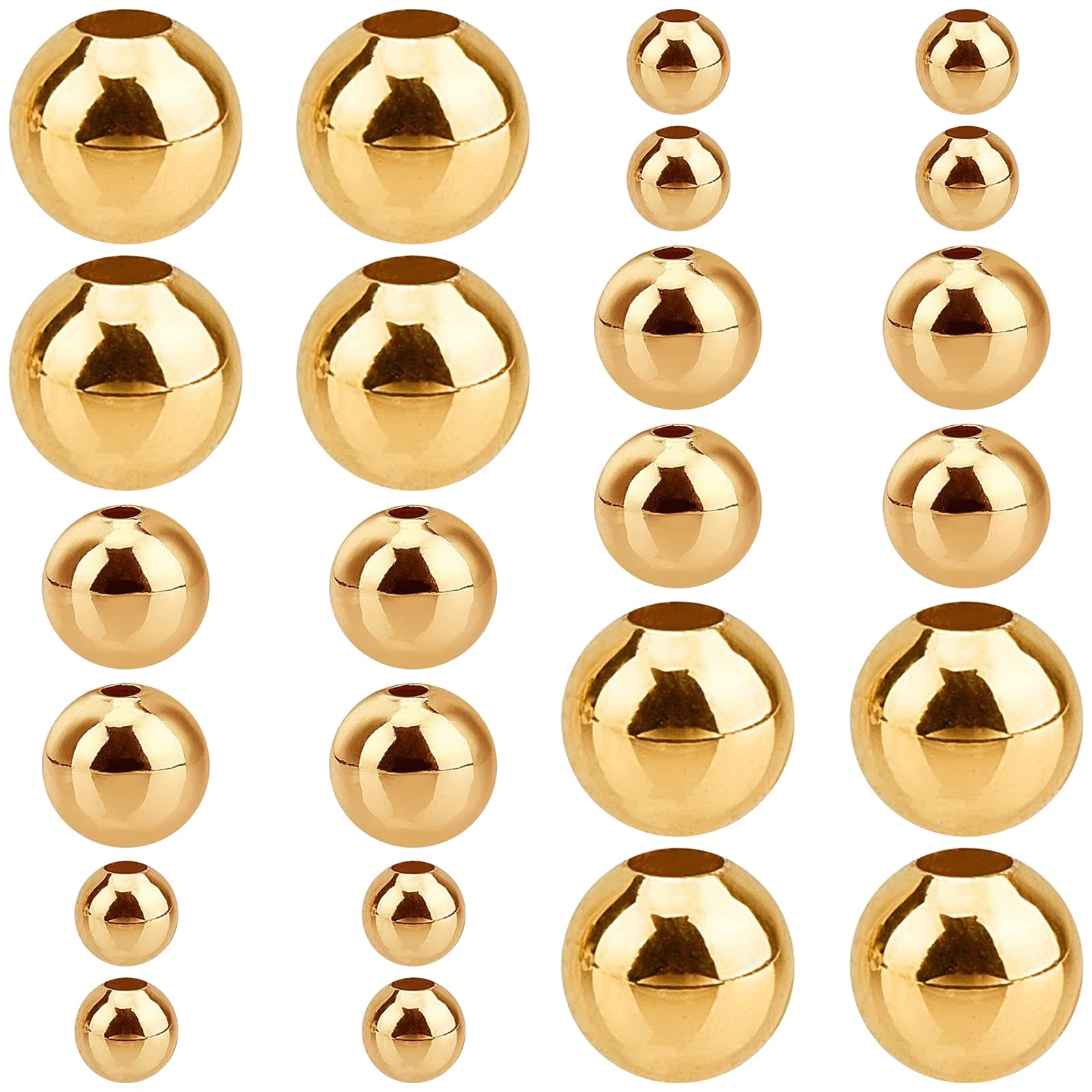 SUNNYCLUE 1 Box 60Pcs 18K Gold Plated Spacer Beads 3 Sizes Round Brass Spacer Loose Beads 6mm 8mm 10mm Hypoallergenic Jewelry Findings for DIY Necklaces Bracelet Keychain Making