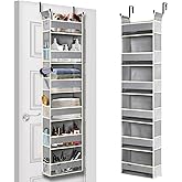 roomtalk Over The Door Organizer 6-Shelves and 12 Side Pockets, Over The Door Storage for Bathroom Bedroom Nursery, Hanging Door Organizers for Baby Diapers and Kids Toys (13"x5"x54", Grey)