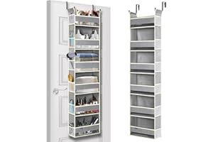 roomtalk Over The Door Organizer 6-Shelves and 12 Side Pockets, Over The Door Storage for Bathroom Bedroom Nursery, Hanging Door Organizers for Baby Diapers and Kids Toys (13"x5"x54", Grey)