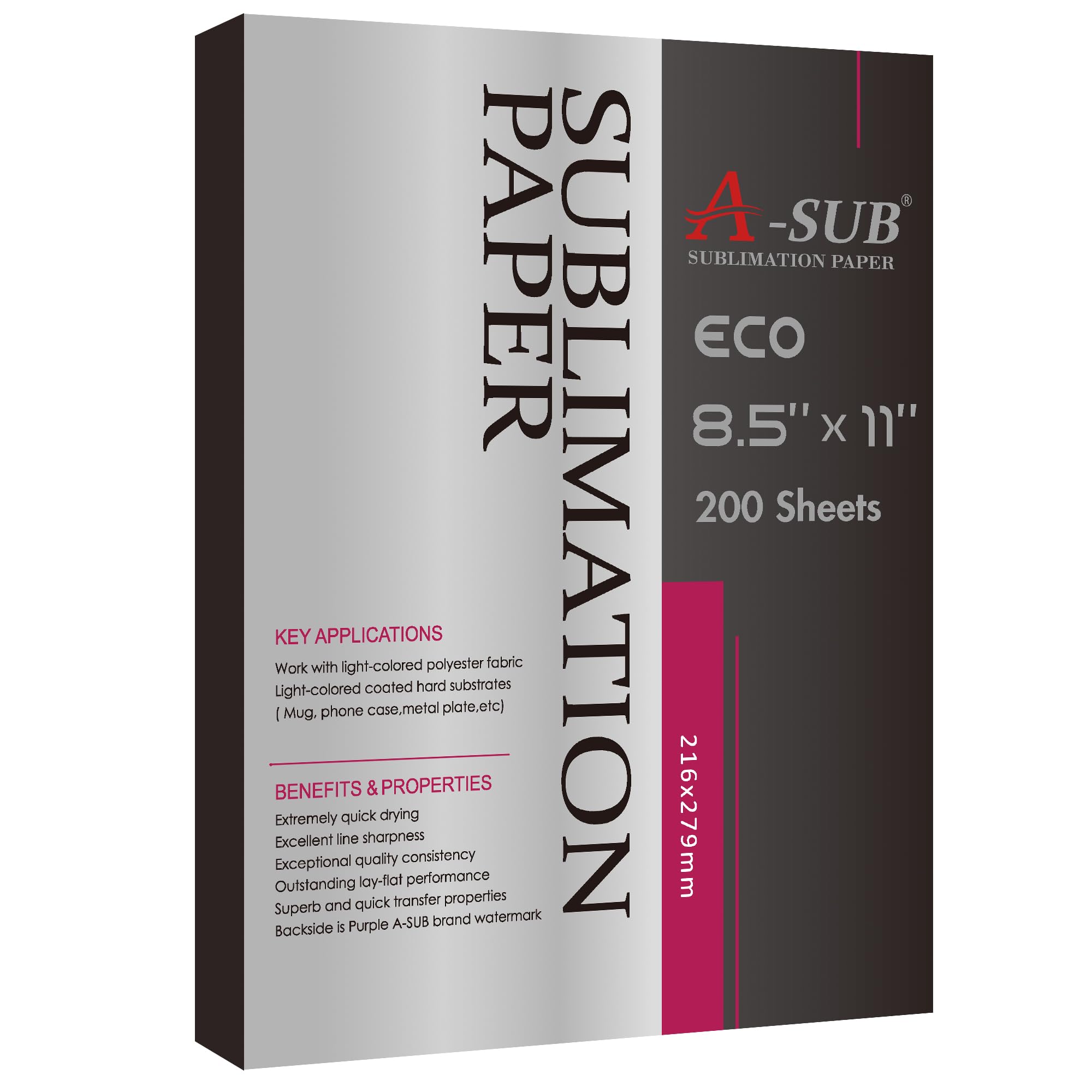 Photo 1 of A-SUB Sublimation Paper 8.5x11 Inch-200 Sheets Heat Transfer Paper for Light Colored Fabric and Other Blanks, Works with Inkjet Printer and Sublimation Ink 125g