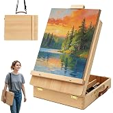 Tabletop Easel for Painting, Adjustable Beechwood Sketchbox, Portable | Features detachable shoulder strap for travel, Large storage box with adjustable angles for adults, artists &amp; beginners
