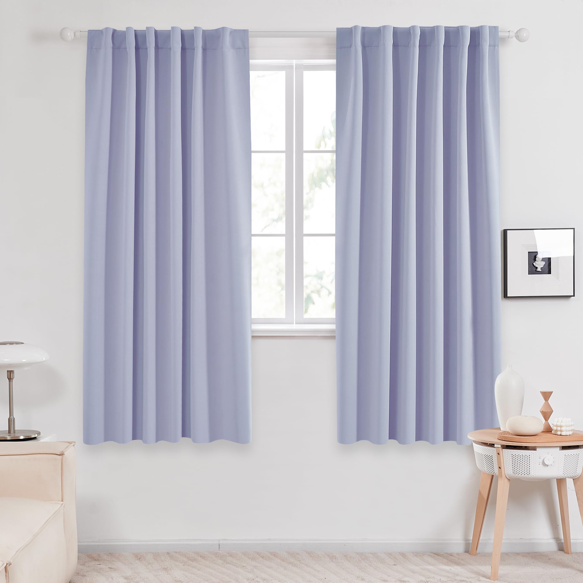 Photo 1 of Deconovo Room Darkening Curtains, Back Tab and Rod Pocket Curtains, Thermal Insulated Blackout Curtains for Bedroom - 52x72 Inch, Light Purple, 2 Panels