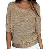 Women Summer Fall Lightweight Sweaters 3/4 Sleeve Loose Knit Pullover Elegant Work Tops Business Casual Outfits