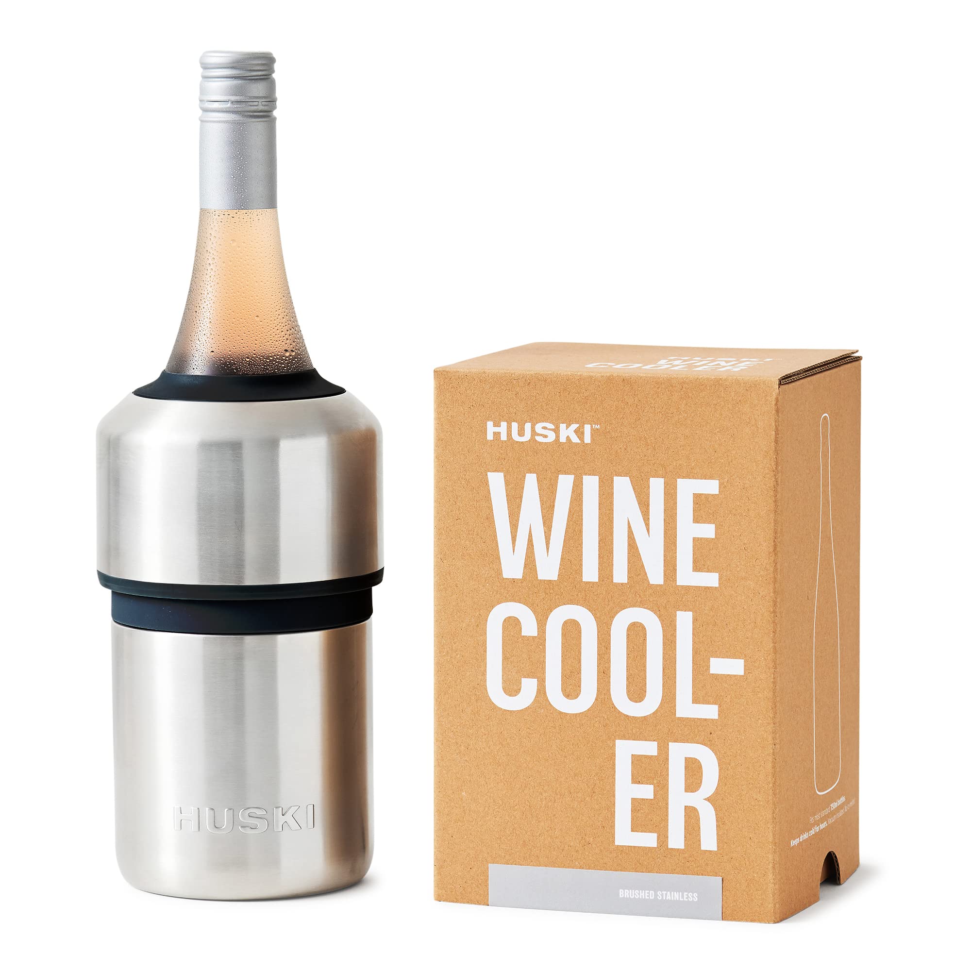 Huski Wine Cooler | Premium Iceless Wine Chiller | Keeps Wine Cold up to 6 Hours | Award Winning Design | New Wine Accessory | Fits Some Champagne Bottles (Brushed Stainless)