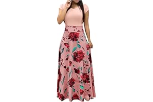 NARHBRG Womens Floral Boho Printed Dress Long Dress Sexy Causal Summer Maxi Dresses Teen Girls Short Sleeve Pockets Dresse