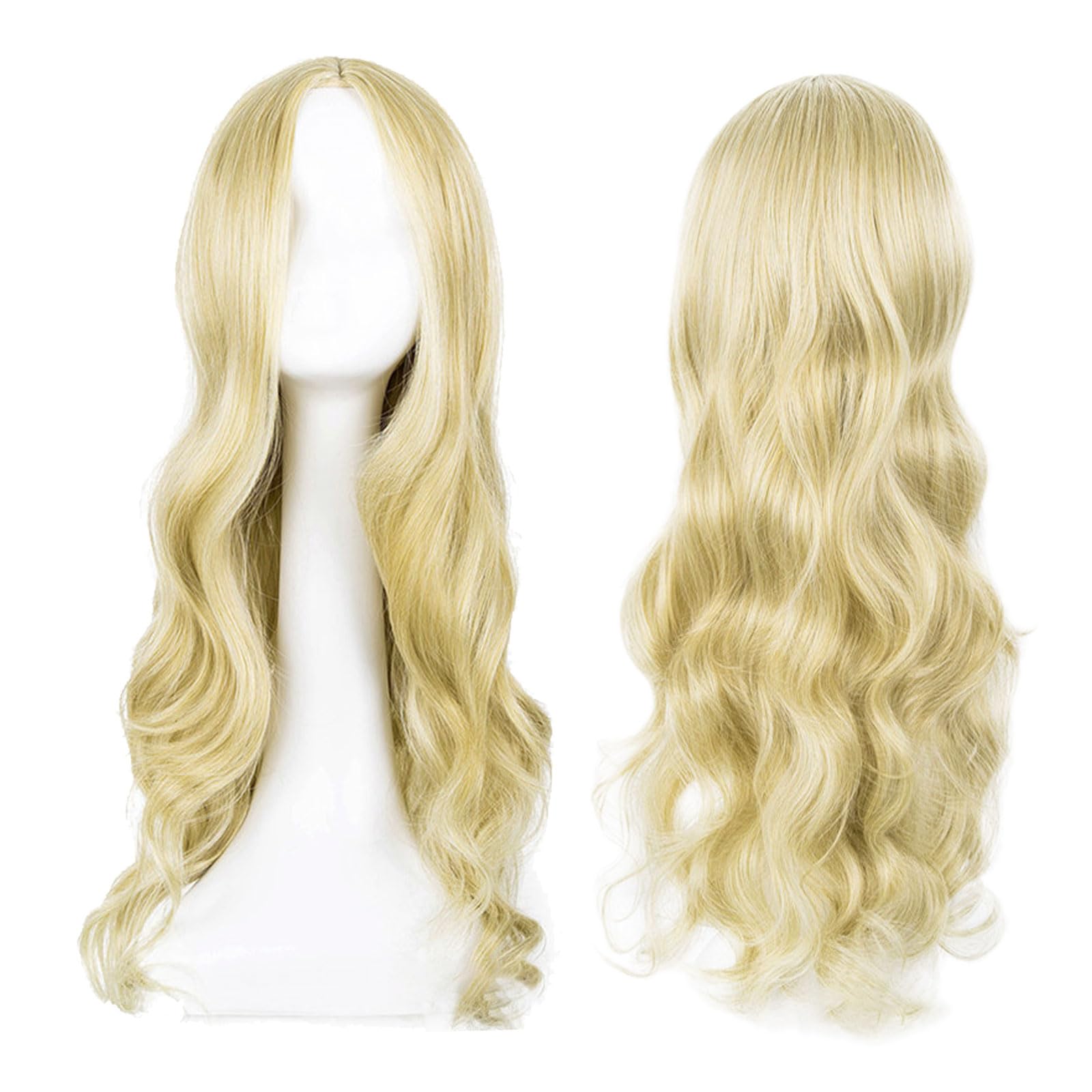 EUPSIIU Long Light Blonde Wave Wigs for Women, 27’’ Long Curly Wigs, Ladies Fancy Dress Wig Synthetic Hair, Women's Full Hair Replacement for Cosplay Party, Daily Use (Light Blonde)