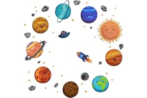 Maydahui Universe Space Planets Wall Decal (35in H x 35in W) Solar System Kids Wall Vinyl Stickers Self Adhesive Removable Ca