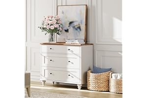 WAMPAT Dresser for Bedroom with 3 Drawers, White Kids Dressers with Wide Chest of Drawers, Mid Century Modern Wooden Closet Storage Organizer, Small Dressers for Living Room, Nursery, Hallway