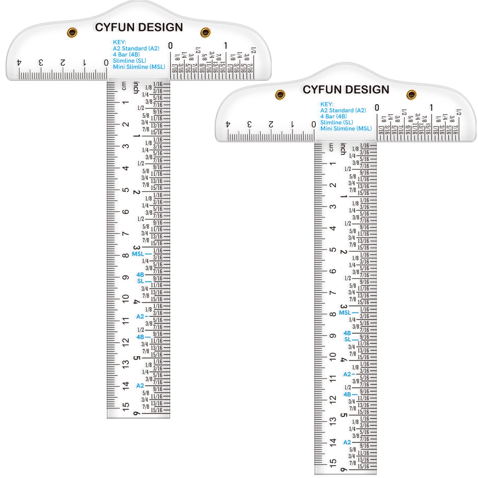 2PCS 6 Inch/15cm T-Shape Acrylic Transparent Ruler for Drafting, Scrapbooking, and General Layout Work - Zero-Centering Scale With Inches & Metric Measuring Tool