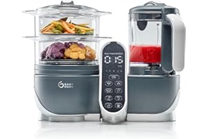 Babymoov Duo Meal Station Grey: Multi-Speed Baby Food Maker Steamer and Puree Blender, Baby Food Processor that warms & defrosts (Nutritionist Approved)