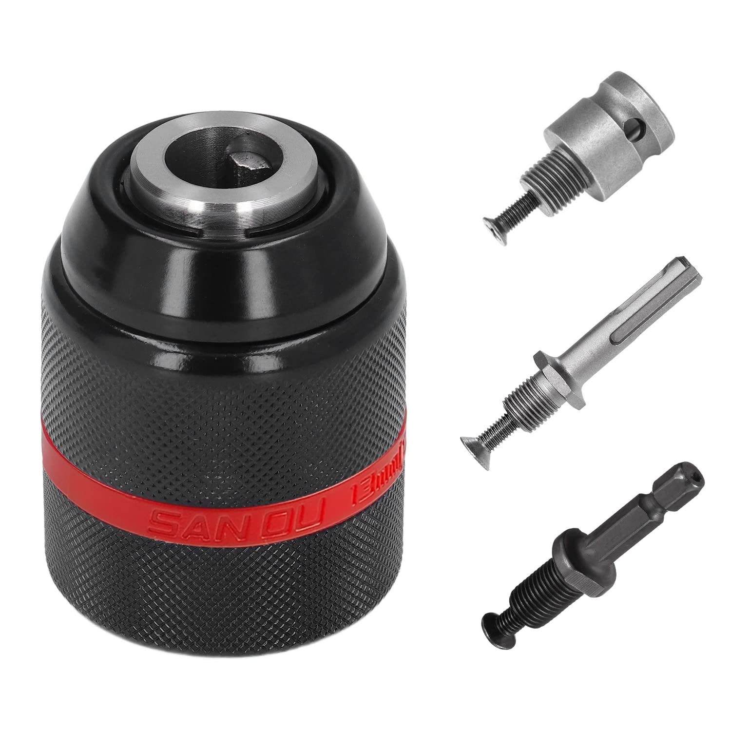 Choonjin 1.5-13 mm Keyless Drill Chuck, Metal, with SDS Adapter, 1/2 Key Sleeve, SDS Shank, 1/4 Hex Shank, for Drilling Machine