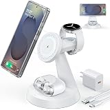 Magnetic Wireless Charger for Samsung, 3 in 1 Charging Station Compatible with MagSafe Charger for Samsung Galaxy S26 Ultra Z Fold7/Flip7, Watch Charger Stand for Galaxy Watch Ultra 8, for buds, White