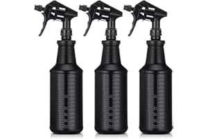 Honeydak 3 Pack Plastic Spray Bottles Black 34 oz Heavy Duty Opaque Spray Bottles UV Light Blocking Refillable Reusable Leak-proof Sprayers for Cleaning Solution Kitchen Garden Home Plant
