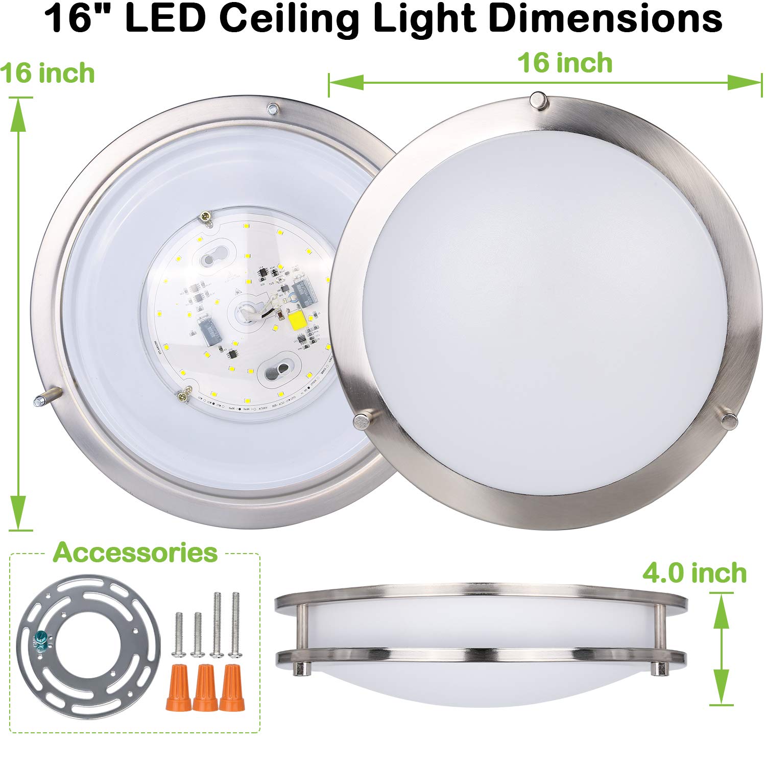 Hykolity 16 Inch LED Ceiling Light, 25W [200W Equivalent] 4000K 1600lm ...