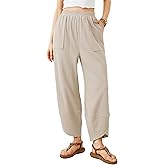 Tomosc Womens Baggy Wide Leg Pants Summer Casual Elastic Waist Palazzo Harem Pants with Pockets