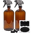Cornucopia 32oz Amber Glass Spray Bottles (2-Pack); Brown Bottles w/ 3-Setting Trigger Sprayers; Includes Caps for Storage
