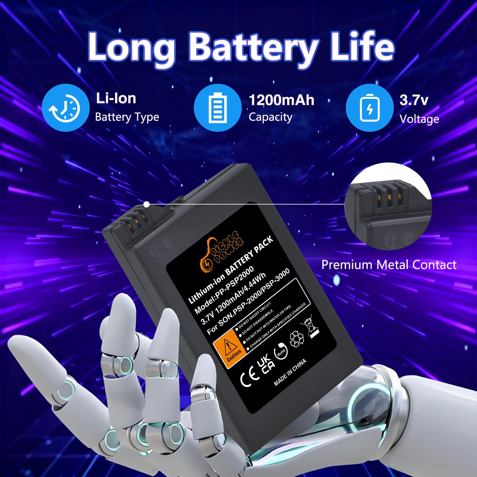 Pickle Power PSP 3000/2000 Battery with PSP Charger Cable for PSP 3000 / PSP Slim 2000 PSP-S110,PSP-3001, PSP-3000, PSP-3002, PSP-3004, PSP-2001, PSP Slim Console