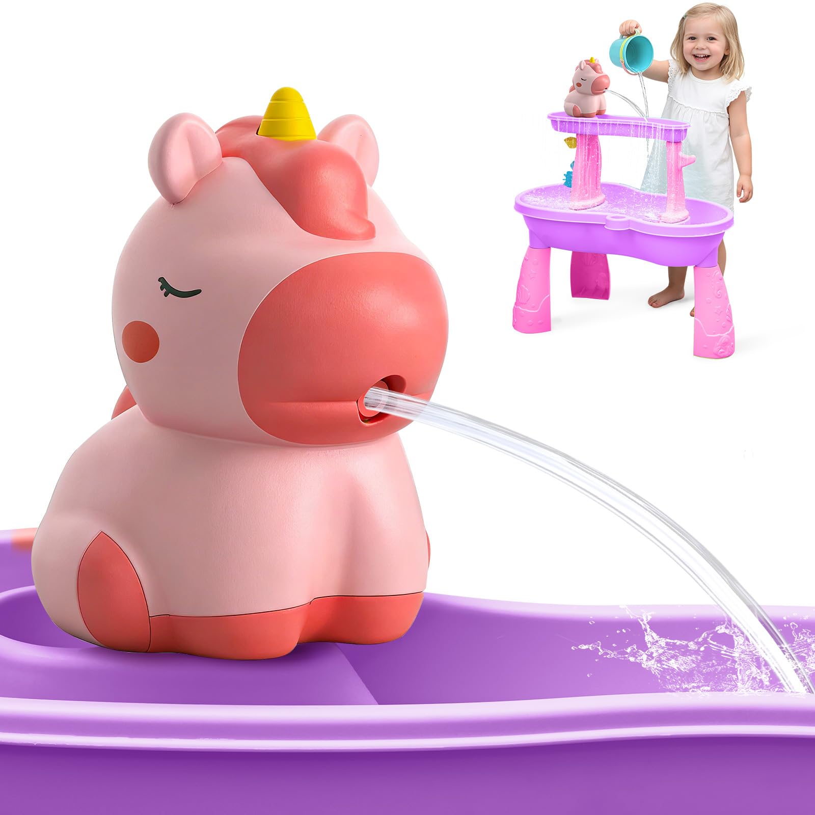 weirtoya Water Table Pump for Toddlers, Unicorn Toys Battery Powered Pump for Water Table Cordless Work Splash Toys Kids Toddler Summer Outddor Toys
