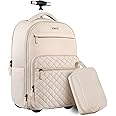 ZOMFELT Rolling Backpack for Women, Travel Backpack with Wheels, 17 Inch Laptop Backpack with Toiletry Bag, Carry on Luggage Wheeled Backpack for Travel Trip Business Beige